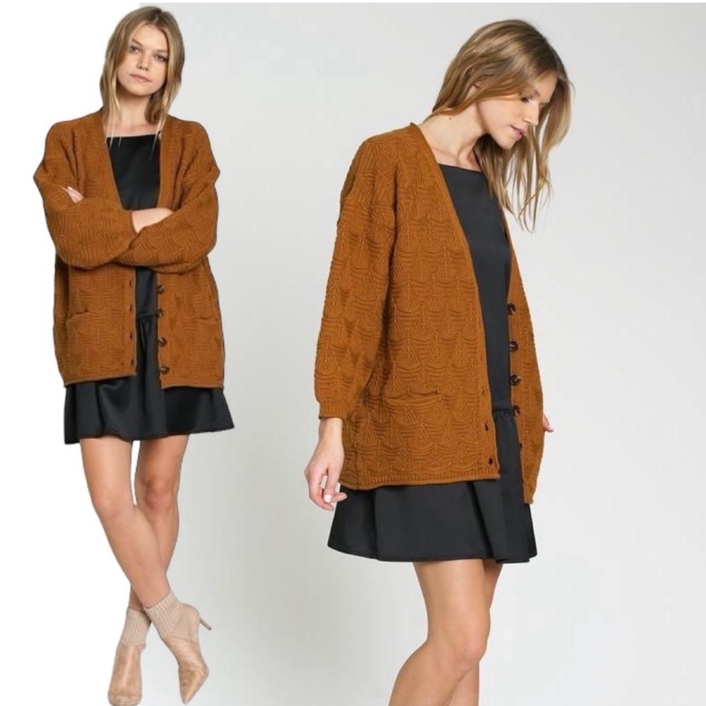 Anthropologie DRA Enzo Golden Terracotta Lagenlook Cardigan 🌿